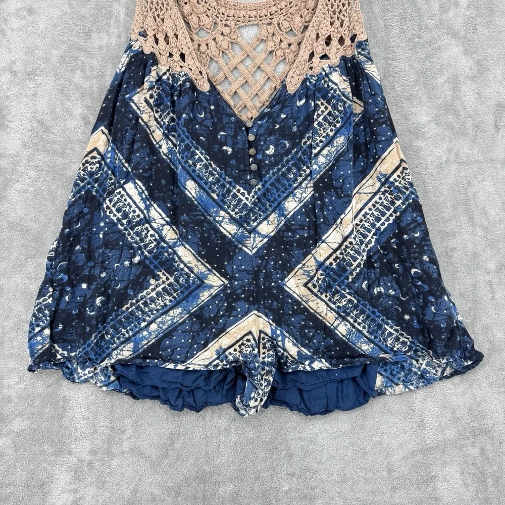 Free People Romper Womens Medium Celeste Macrame Bohemian Pockets Playsuit Beach